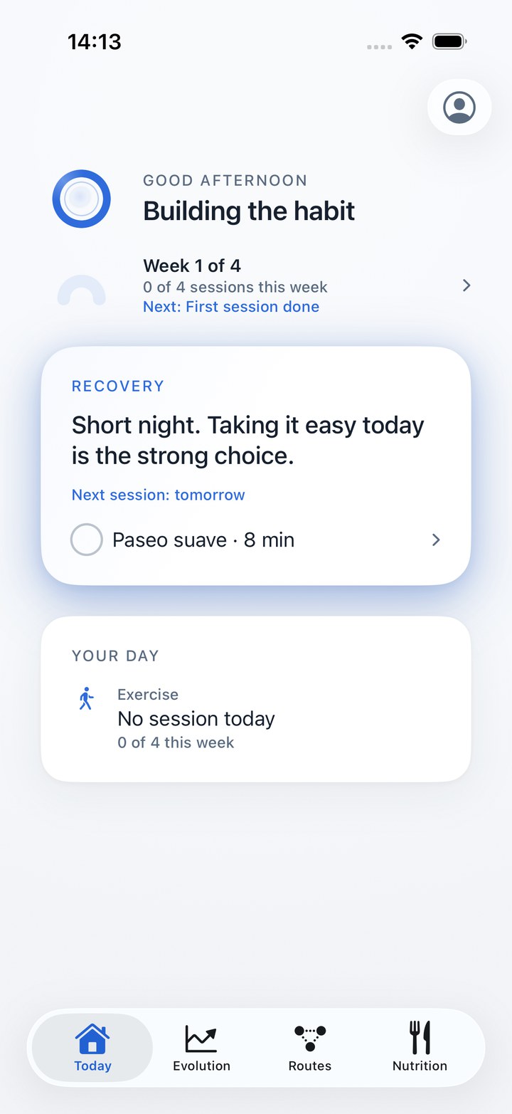 Otto's Today screen: a calm greeting, the current cycle and the one action that matters now.