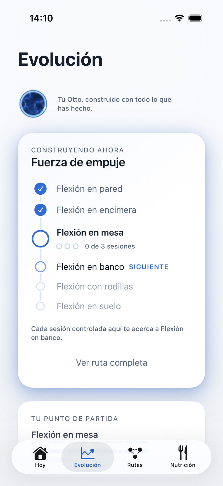La pantalla Evolución de Otto: tu ruta de progresión con niveles completados y el siguiente nivel a la vista.